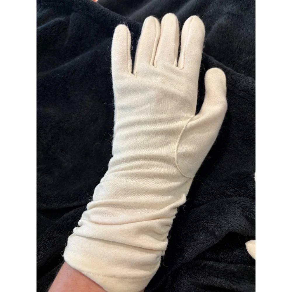 Vintage Dress Gloves Lot of 2 Cream Crochet & Slouch Ruched Matte Cotton